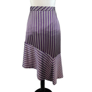 Banana Republic Skirt size 12 Purple White Striped Satin Asymmetrical Career